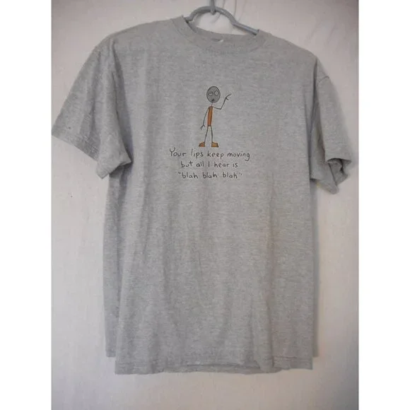 Grey Blah blah blah Tee T-Shirt Short Sleeve cotton blend Unisex Sz M graphic T - Picture 2 of 6